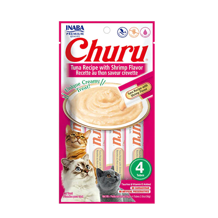 INABA CAT SNACK CHURU TUNA RECIPE WITH SHRIMP FLAVOR / BOLSA * 4 UNIDADES * 14 GR. (FUCSIA)