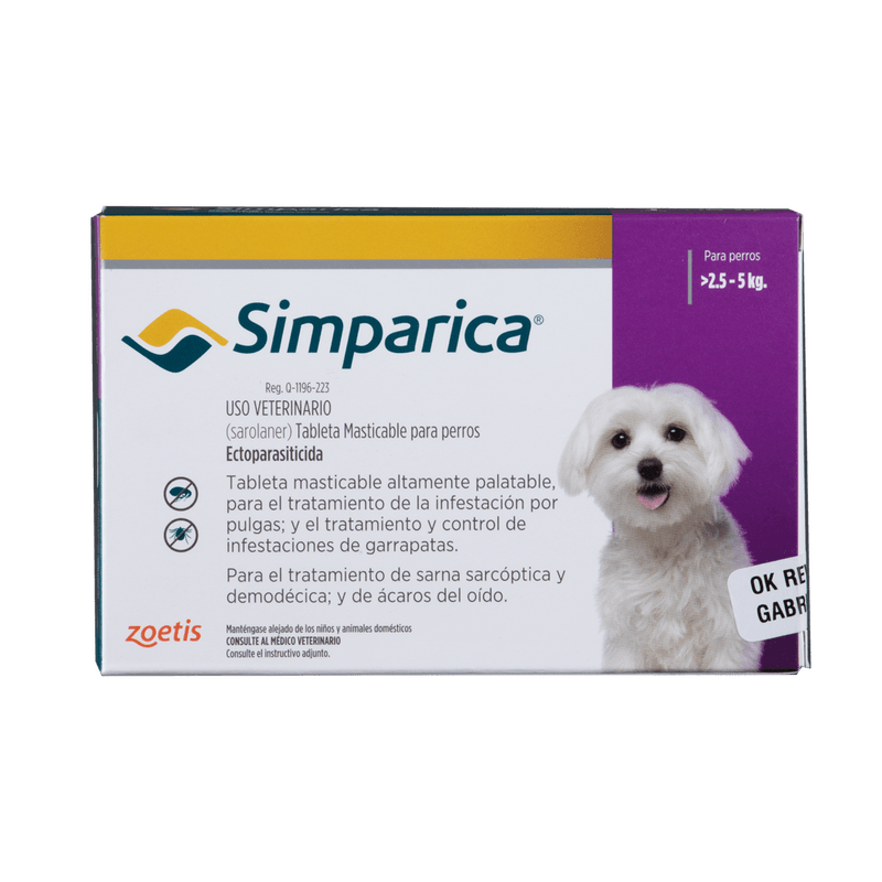 SIMPARICA 10 MG CAJA 1 TABLETA (2.5 A 5 KG)