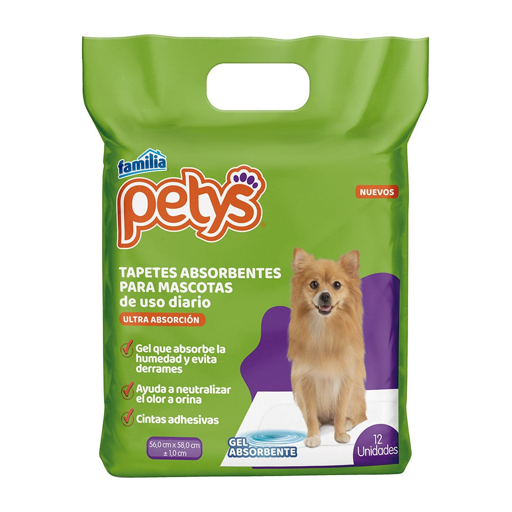 PETYS TAPETES MEDIANOS ABSORBENTES BOLSA * 12 UN. (56,0 CM X 58,0)
