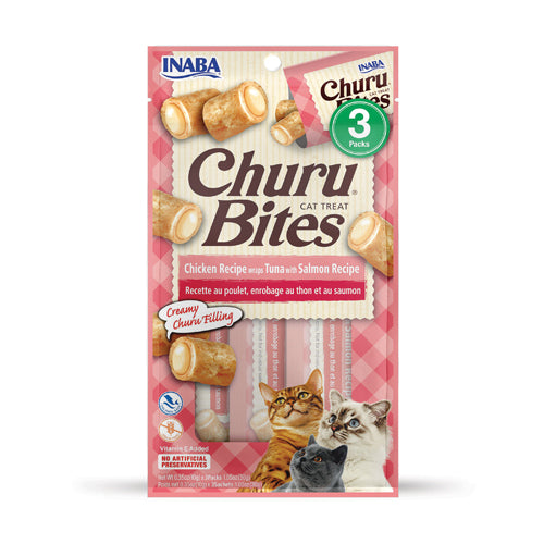 INABA CAT SNACK CHURU BITES POLLO WRAPS 3 PIEZAS - ATUN CON SALMON 30 GR