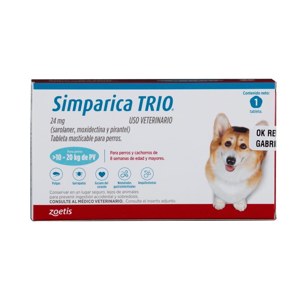 SIMPARICA TRIO CAJA X 1 TAB. (10 - 20KG) AZUL
