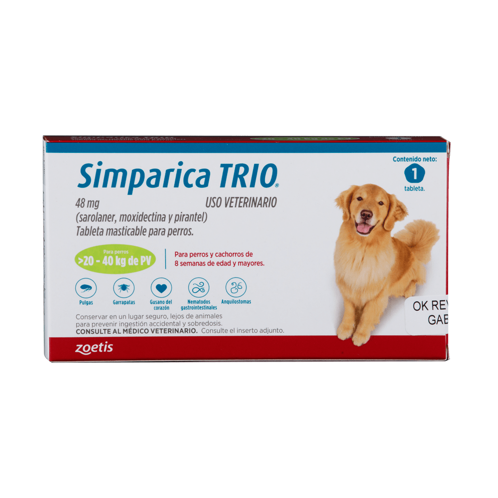 SIMPARICA TRIO CAJA X 1 TAB. (20 - 40KG) VERDE
