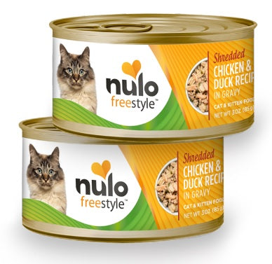 NULO CAT FS GRAIN FREE SHREDDED- TIRILLAS CHICKEN & DUCK LATA 3 OZ - 85 GR