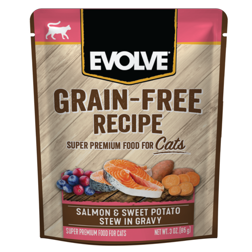 EVOLVE CAT GRAIN FREE POUCHE SALMON Y PATATAS DULCES 3 OZ - 85 GR