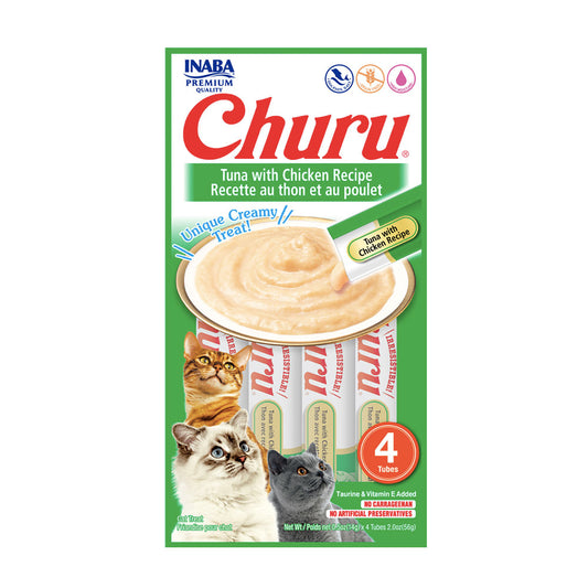 INABA CAT SNACK CHURU 4 PIEZAS - TUNA WITH CHICKEN- ATUN Y POLLO 56 GR