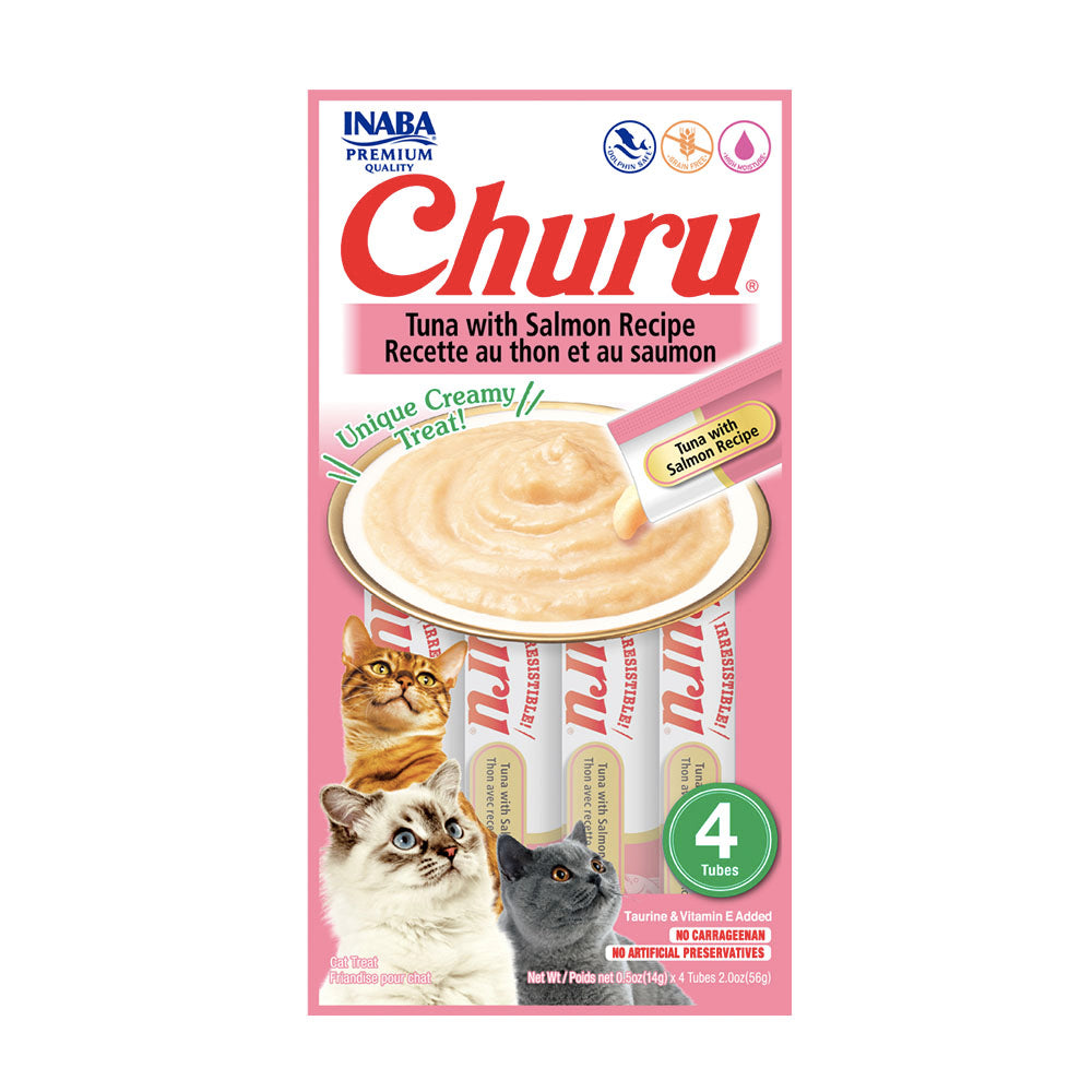 INABA CAT SNACK  CHURU 4 PIEZAS - TUNA WITH SALMON - ATUN Y SALMON 56 GR