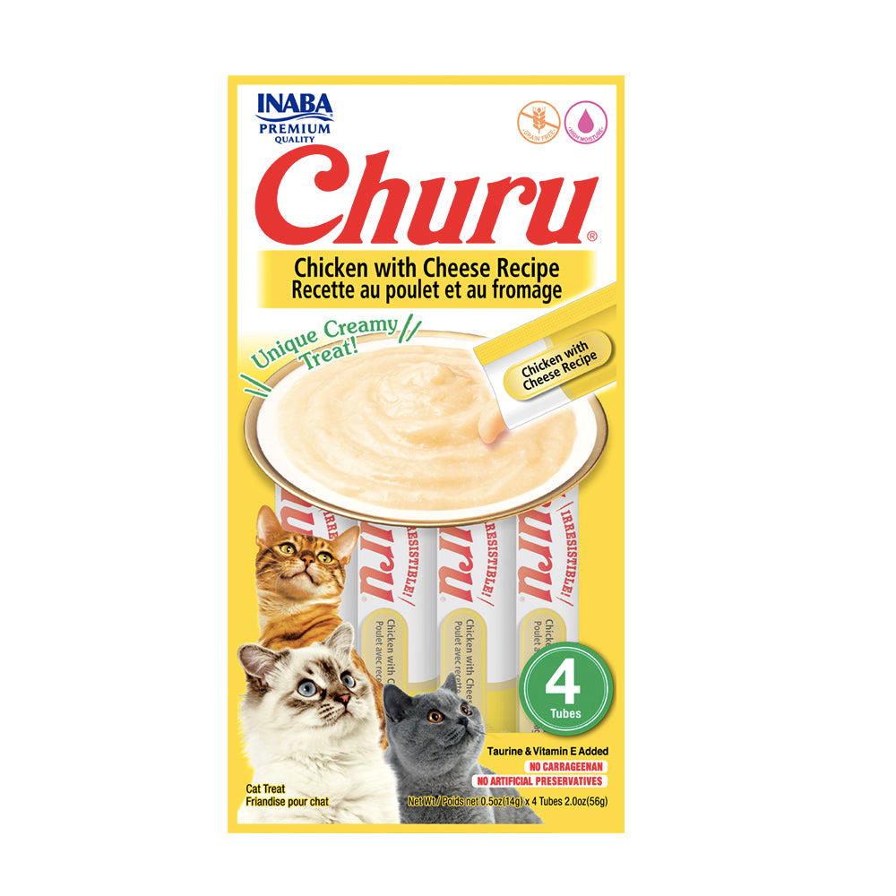 INABA CAT SNACK CHURU 4 PIEZAS - CHICKEN WITH CHEESE-  POLLO Y QUESO 56 GR