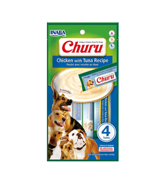 INABA DOG SNACK CHURU 4 PIEZAS - CHICKEN WITH TUNA - POLLO Y ATUN 56 GR