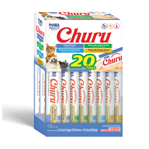 INABA CAT SNACK CHURU CAJA 20 PIEZAS -  VARIEDAD DE TUNA - ATUN 280 GR