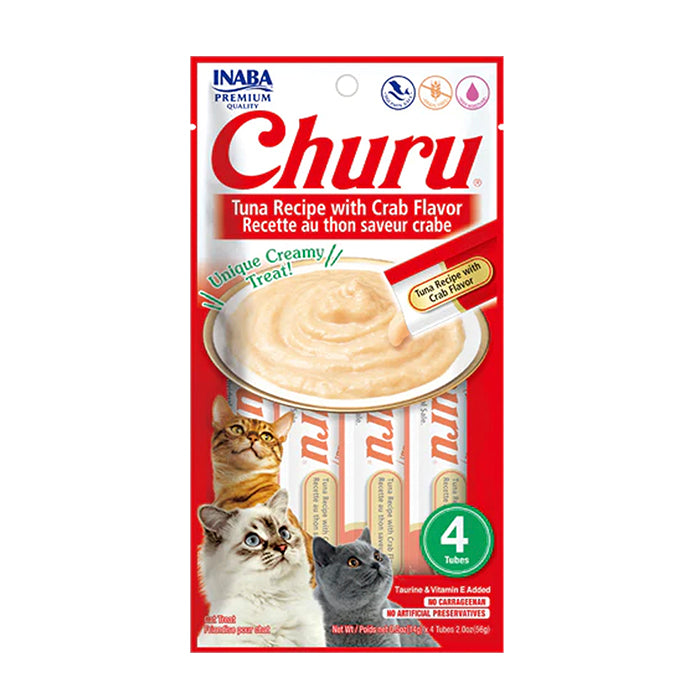 INABA CAT SNACK CHURU TUNA RECIPE WITH CRAB FLAVOR / BOLSA * 4 UNIDADES * 14 gr. (roja)