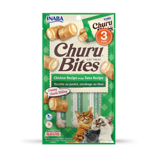 CHURU BITES CHICKEN RECIPE WRAPS  TUNA WITH CHICKEN RECIPE CAT X 3 UNIDADES