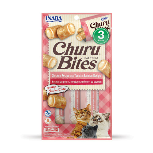 INABA CAT SNACK CHURU BITES POLLO WRAPS 3 PIEZAS - ATUN  CON SALMON 30 GR