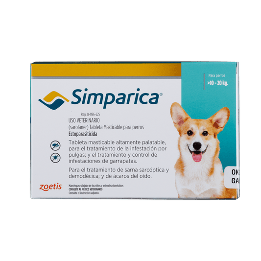 SIMPARICA 40 Mg CAJA 1 TABLETA (10 a 20 kg)