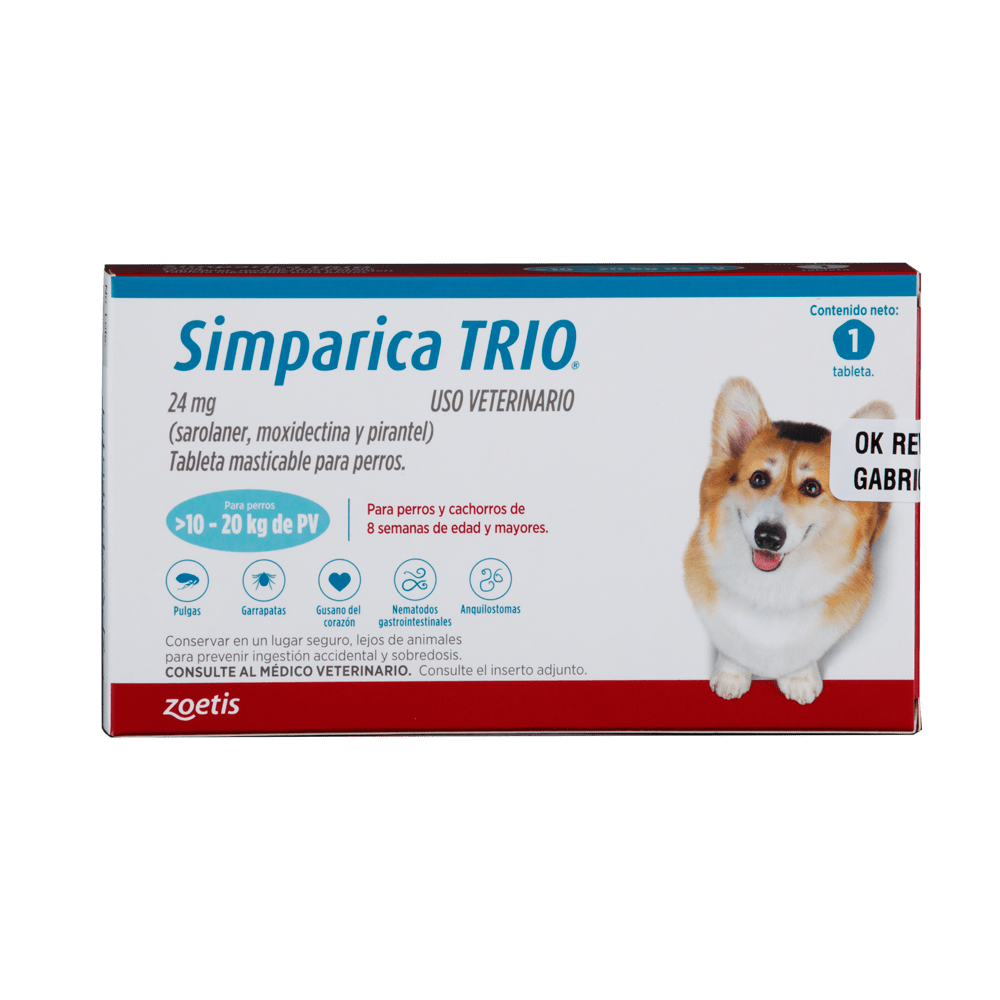 SIMPARICA TRIO CAJA X 1 TAB. (10 - 20kg) AZUL