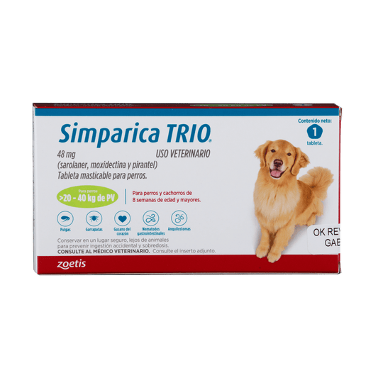 SIMPARICA TRIO CAJA X 1 TAB. (20 - 40kg) VERDE