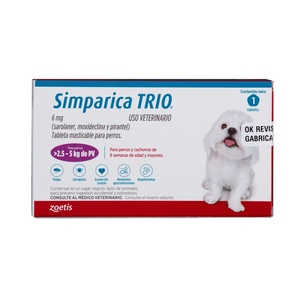 SIMPARICA TRIO CAJA X 1 TAB. (2.5 - 5kg) MORADO