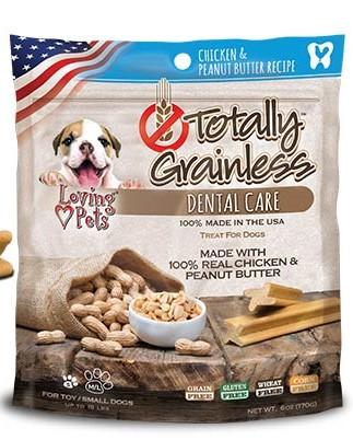 TOTALLY GRAINLESS DOG SNACK DENTAL POLLO Y MANTEQUILLA MANI SMALL 6OZ